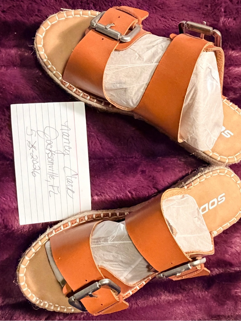 Womens Tan Leather Slide Sandals with Buckle Straps
